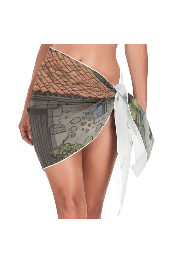 Farmhouse Trees Beach Cover Up for Women Swimsuit Coverups Bikini Wrap Short Skirt