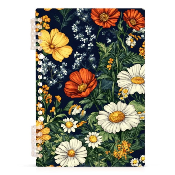 Ckdifva Filed Flowers A5 Ring Binder Notebook Journey Note Diary College Ruled Study 60 Pages