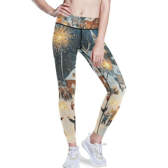 Ckdifva Fireworks Blooming Snow Yoga Pants with Pockets for Women Workout Athletic Yoga Leggings