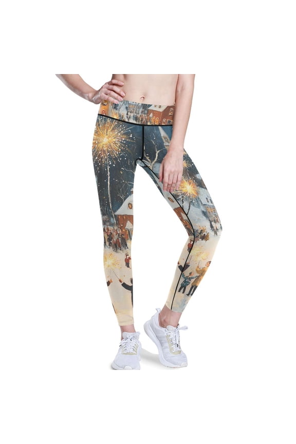 Fireworks Blooming Snow Yoga Pants with Pockets for Women Workout Athletic Yoga Leggings