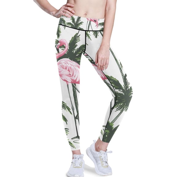 Ckdifva Flamingo with Palm Trees Yoga Pants with Pockets for Women Workout Athletic Yoga Leggings