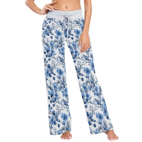 Ckdifva Floral Blueberries Flowers Womens Sleep Pajama Pants Waistband Lounge Sleepwear Pjs Sweatpants Yoga Pants
