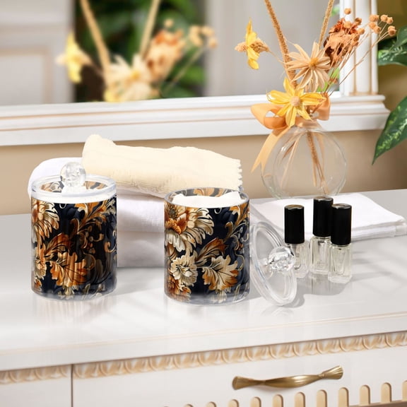Ckdifva Floral Gold Storage Jar with Lid Acrylic Organization Storage Containers Set of 2