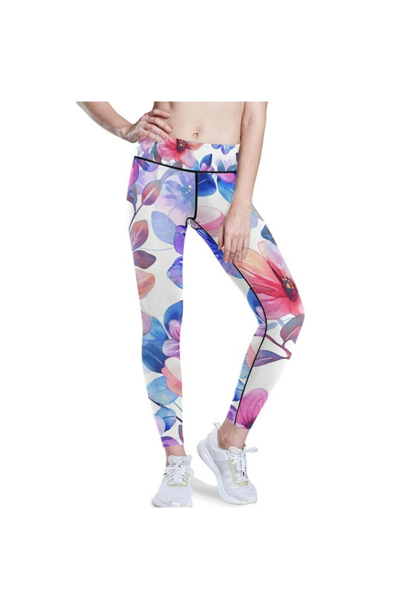 Flowers Colorful Yoga Pants with Pockets for Women Workout Athletic Yoga Leggings