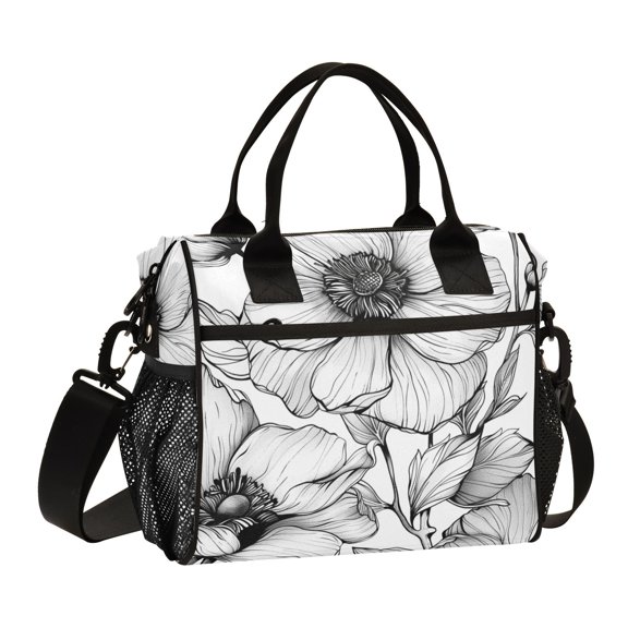 Ckdifva Flowers Elegant Cooler Bag Cooler Cooling Tote Lunch Bag Lunch Box Front Pocket with Shoulder Strap