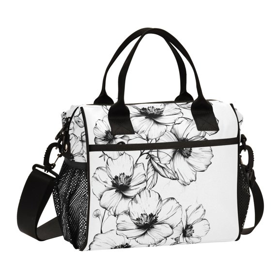Ckdifva Flowers Pattern Cooler Bag Cooler Cooling Tote Lunch Bag Lunch Box Front Pocket with Shoulder Strap
