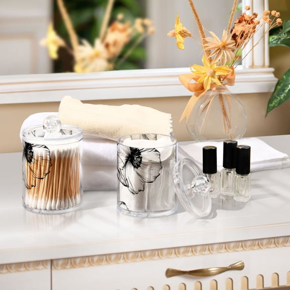 Ckdifva Flowers Pattern Storage Jar with Lid Acrylic Organization Storage Containers Set of 2