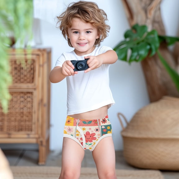 Ckdifva Flowers in Grids Boys Underwear Briefs Cotton Panties Active Stretch Briefs One Pack