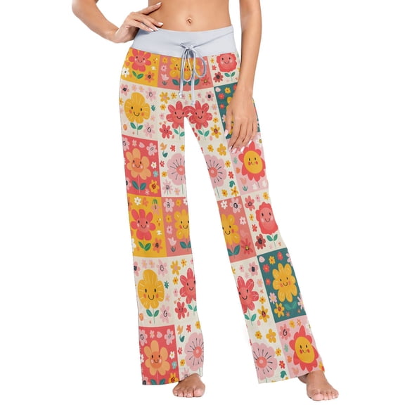 Ckdifva Flowers in Grids Womens Sleep Pajama Pants Waistband Lounge Sleepwear Pjs Sweatpants Yoga Pants