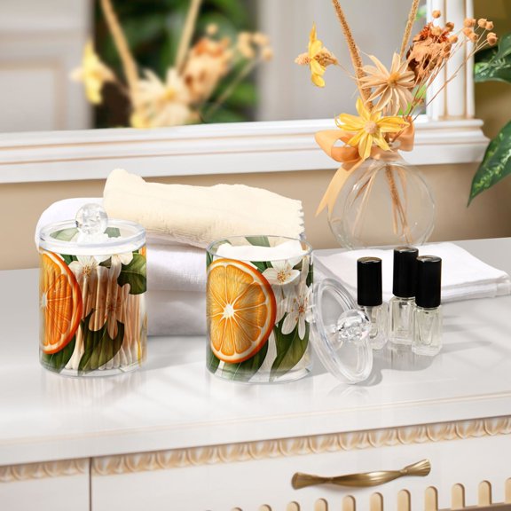 Ckdifva Flowers with Oranges Storage Jar with Lid Acrylic Organization Storage Containers Set of 4