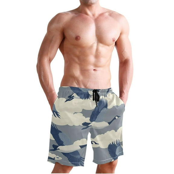 Ckdifva Flying Birds Men's Board Shorts Swim Trunks Drawstring Summer Beach Golf Shorts Quick Dry with Pockets