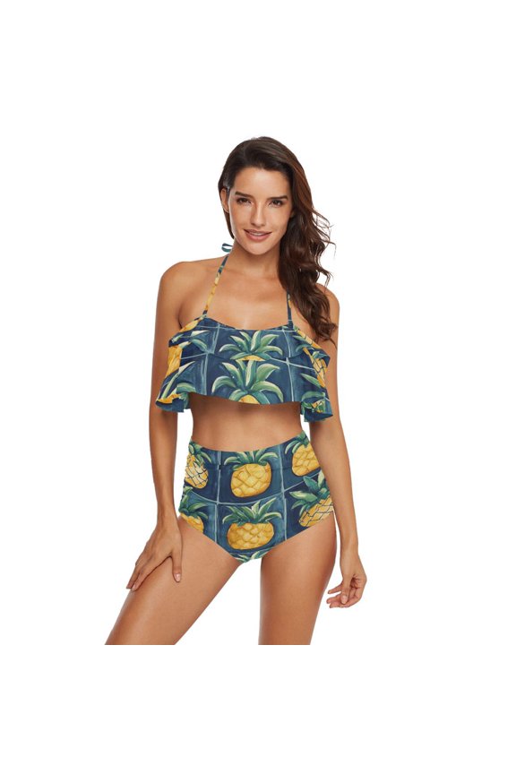 Fruit Pineapple Tile Womens High Waisted Bikini Set Two Piece Swimsuit Bathing Suits