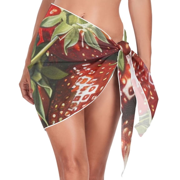 Ckdifva Full Strawberries Beach Cover Up for Women Swimsuit Coverups Bikini Wrap Short Skirt