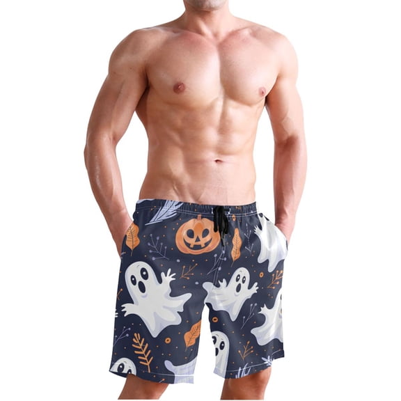 Ckdifva Ghosts Halloween Men's Board Shorts Swim Trunks Drawstring Summer Beach Golf Shorts Quick Dry with Pockets