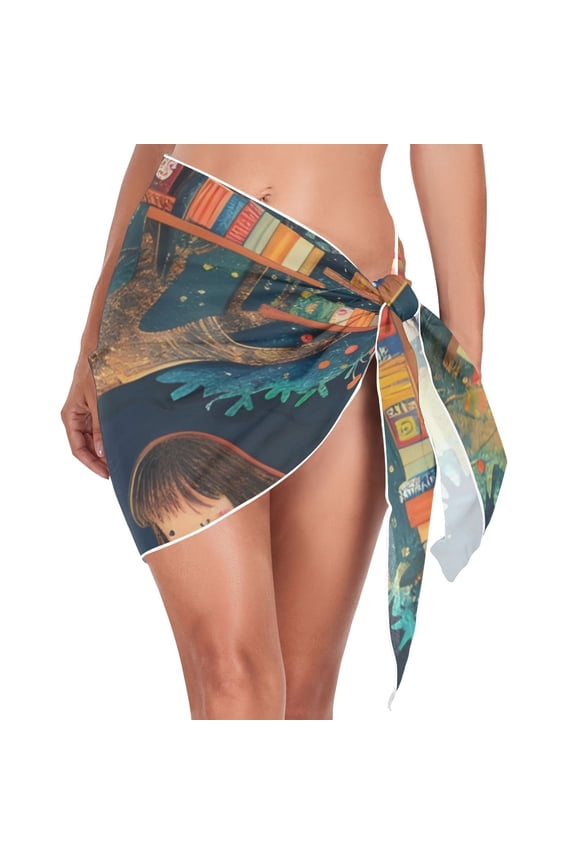 Girl Tree Reading Beach Cover Up for Women Swimsuit Coverups Bikini Wrap Short Skirt