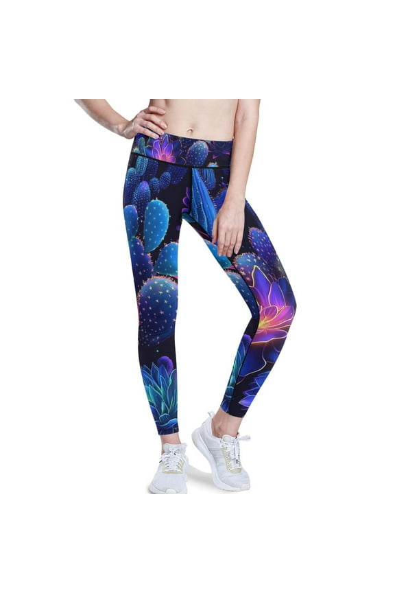 Glowing Flowers Cactus Yoga Pants with Pockets for Women Workout Athletic Yoga Leggings