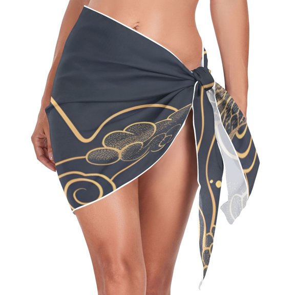 Ckdifva Gold Line Fish Beach Cover Up for Women Swimsuit Coverups Bikini Wrap Short Skirt