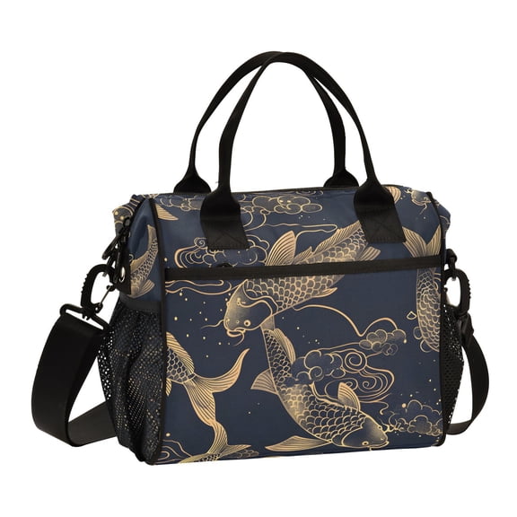 Ckdifva Gold Line Fish Cooler Bag Cooler Cooling Tote Lunch Bag Lunch Box Front Pocket with Shoulder Strap