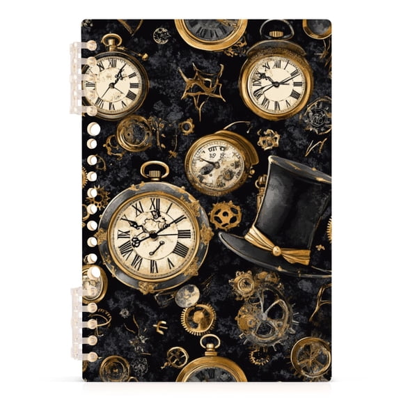 Ckdifva Gold Pocket Watches A5 Ring Binder Notebook Journey Note Diary College Ruled Study 60 Pages