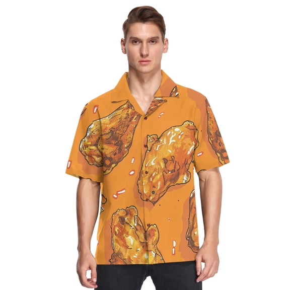 Ckdifva Golden Fried Chicken Mens Button Down Short Sleeve Shirt Casual Shirts Beach Hawaiian Shirts