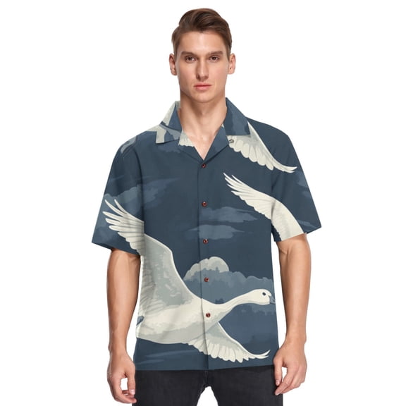 Ckdifva Graceful Geese Mens Button Down Short Sleeve Shirt Casual Shirts Beach Hawaiian Shirts