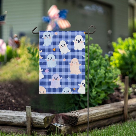 Ckdifva Halloween Ghost Flowers Grids Garden Flag 12 x 18 Inch Vertical Double Sided for Yard Lawn Outdoor Outside
