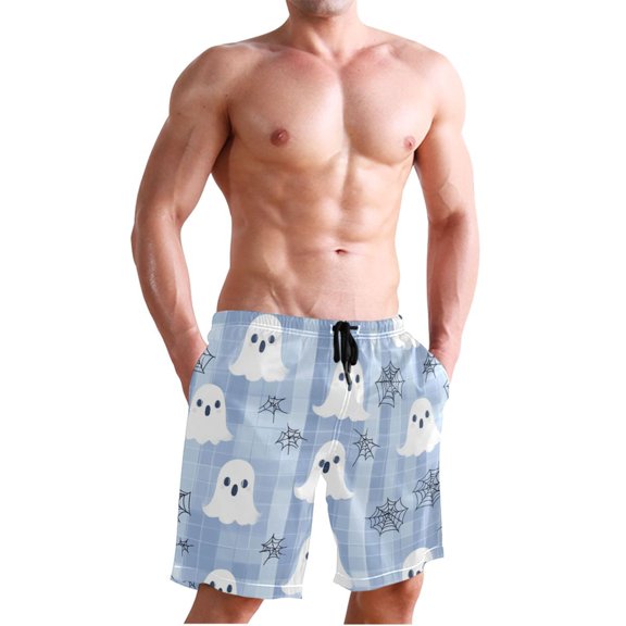 Ckdifva Halloween Ghosts Cute Men's Board Shorts Swim Trunks Drawstring Summer Beach Golf Shorts Quick Dry with Pockets