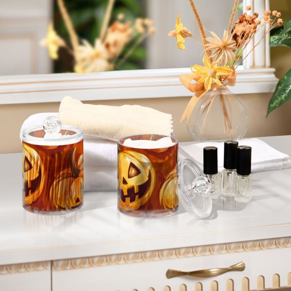 Ckdifva Halloween Pumpkins Storage Jar with Lid Acrylic Organization Storage Containers Set of 2