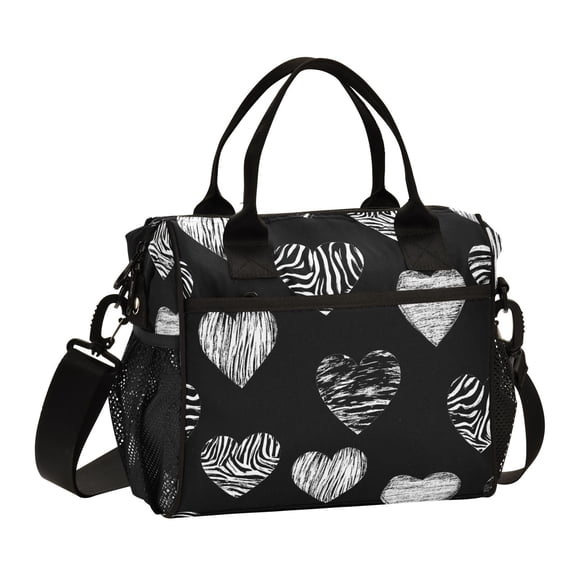 Ckdifva Hearts Zebra Stripes Cooler Bag Cooler Cooling Tote Lunch Bag Lunch Box Front Pocket with Shoulder Strap