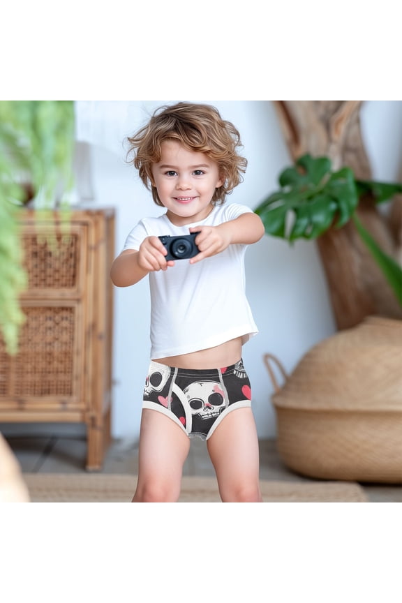 Hearts and Skulls Boys Underwear Briefs Cotton Panties Active Stretch Briefs One Pack