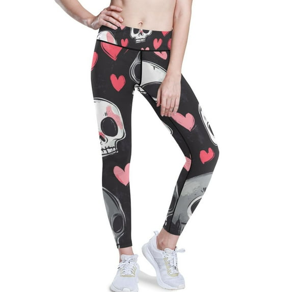 Ckdifva Hearts and Skulls Yoga Pants with Pockets for Women Workout Athletic Yoga Leggings