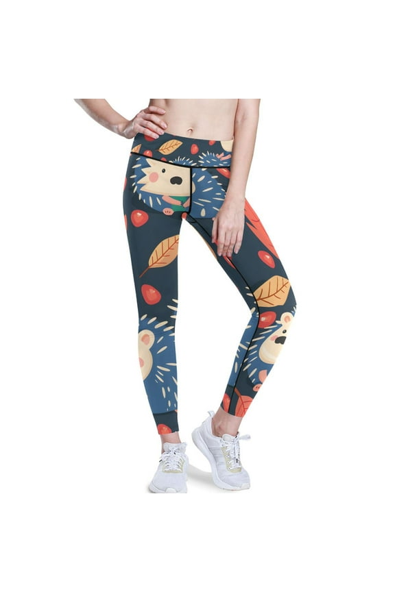 Hedgehog Apple Yoga Pants with Pockets for Women Workout Athletic Yoga Leggings