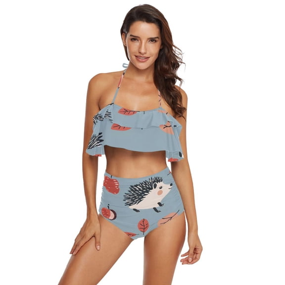 Ckdifva Hedgehog and Leaves Womens High Waisted Bikini Set Two Piece Swimsuit Bathing Suits
