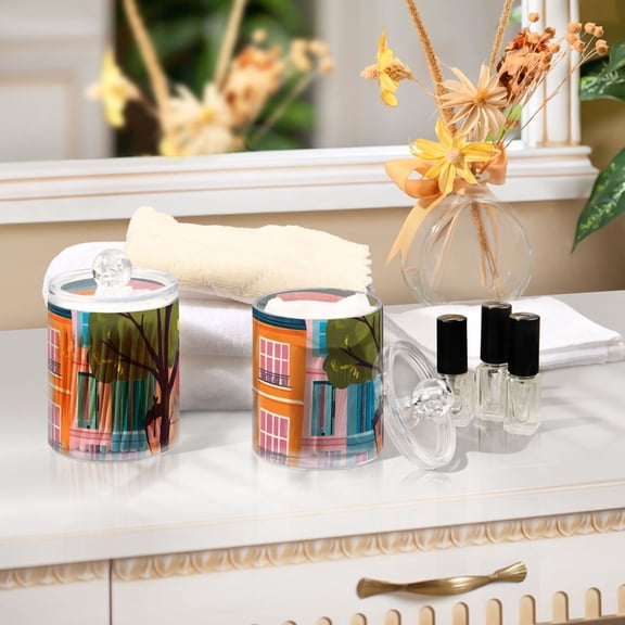 Ckdifva Houses Street Storage Jar with Lid Acrylic Organization Storage Containers Set of 4