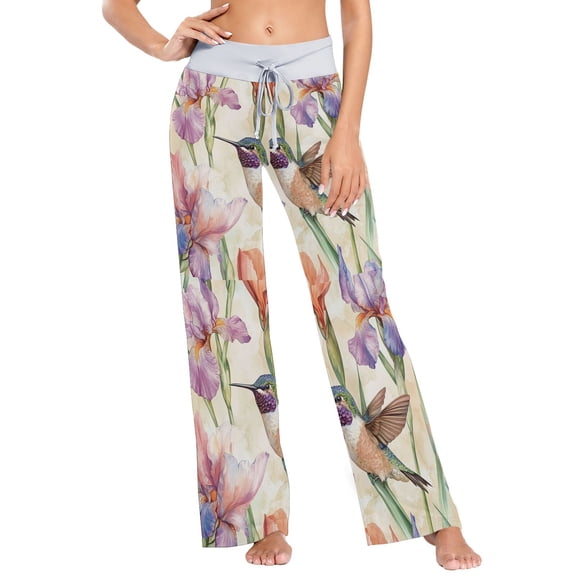Ckdifva Hummingbirds Irises Womens Sleep Pajama Pants Waistband Lounge Sleepwear Pjs Sweatpants Yoga Pants