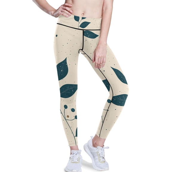 Ckdifva Leaves Dots Yoga Pants with Pockets for Women Workout Athletic Yoga Leggings