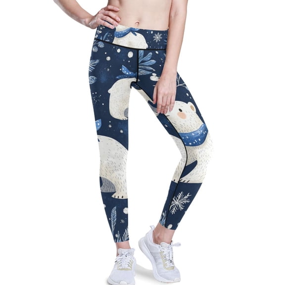 Ckdifva Leaves Polar Bears Yoga Pants with Pockets for Women Workout Athletic Yoga Leggings
