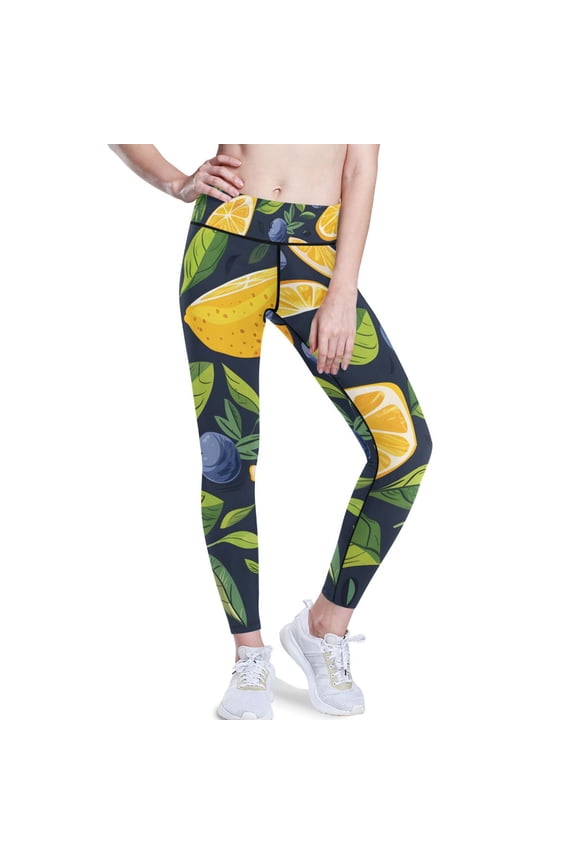 Lemon Blueberry Yoga Pants with Pockets for Women Workout Athletic Yoga Leggings