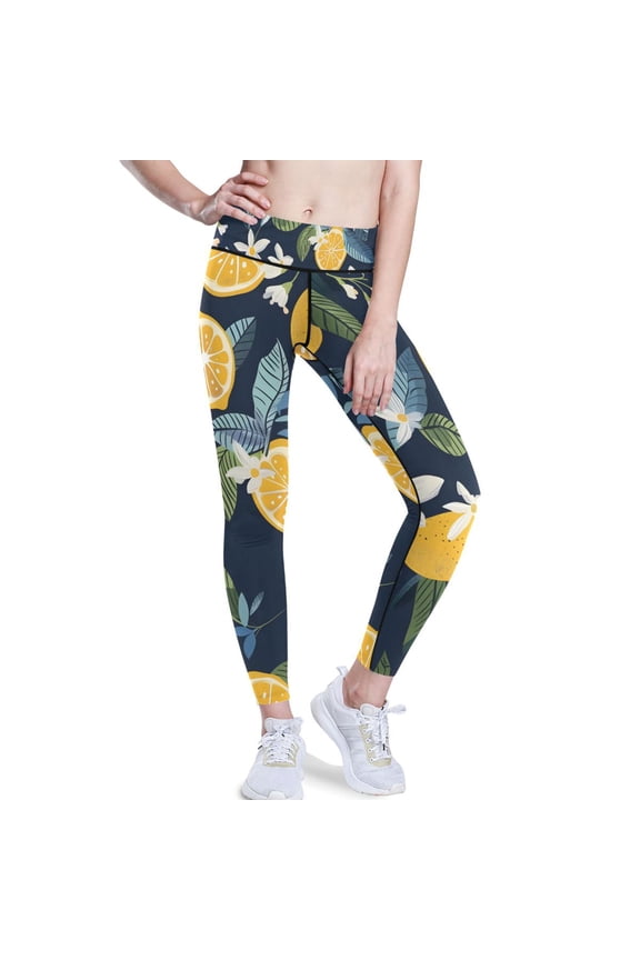 Lemon Fruits Lemon Blooms Yoga Pants with Pockets for Women Workout Athletic Yoga Leggings