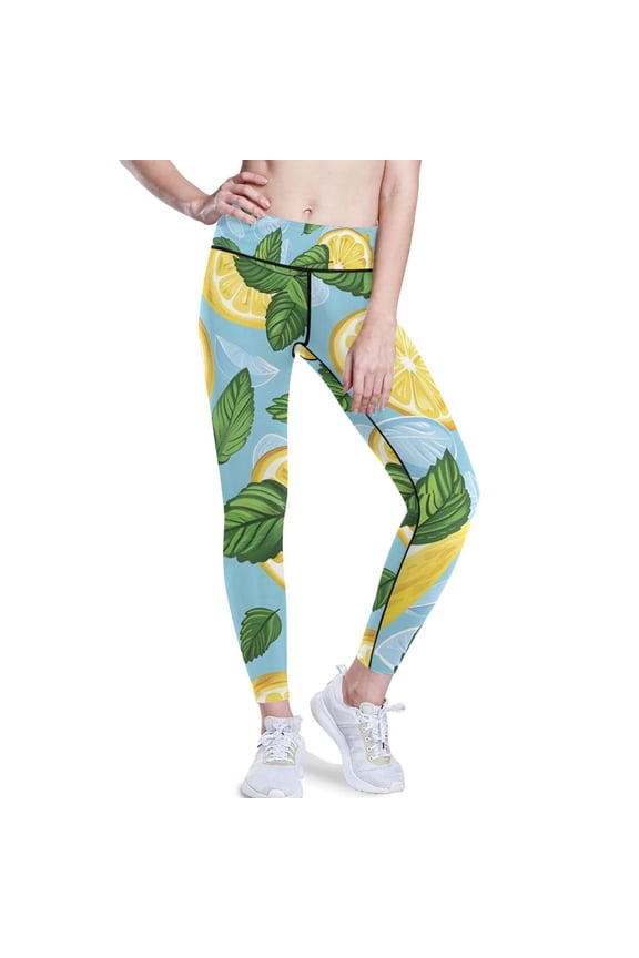 Lemon Mint Leaves Yoga Pants with Pockets for Women Workout Athletic Yoga Leggings