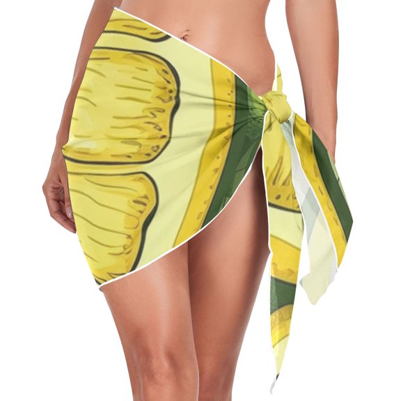 Ckdifva Lemon and Leaves Beach Cover Up for Women Swimsuit Coverups Bikini Wrap Short Skirt