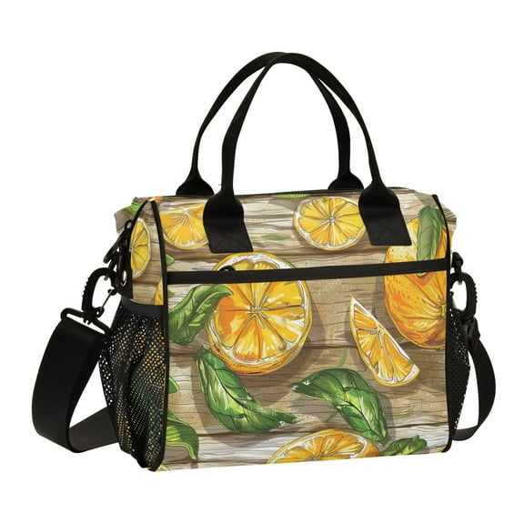 Ckdifva Lemons and Leaves Cooler Bag Cooler Cooling Tote Lunch Bag Lunch Box Front Pocket with Shoulder Strap