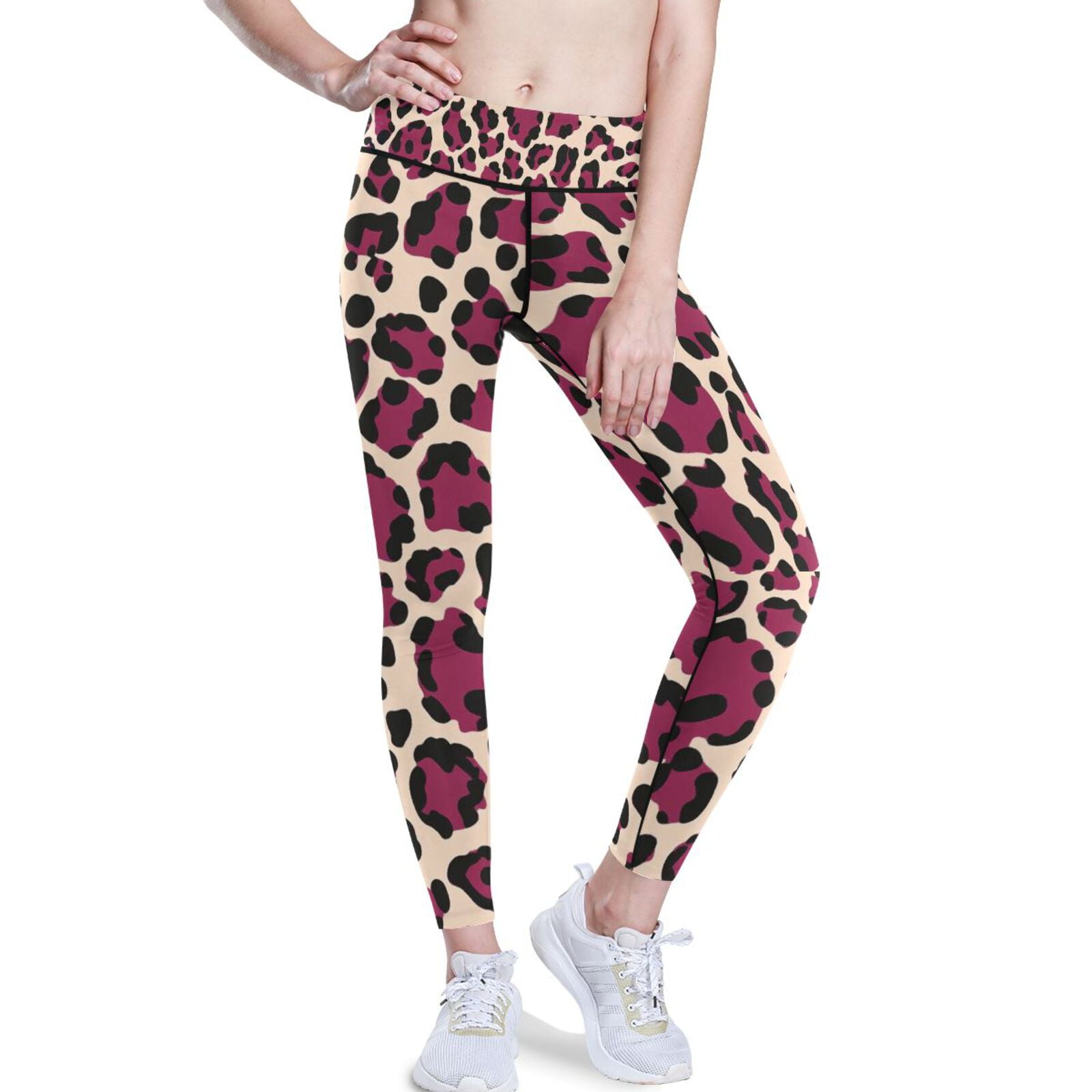 Ckdifva Leopard Print Pink Yoga Pants with Pockets for Women Workout