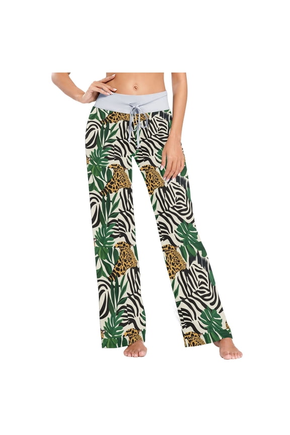 Leopard Zebra Stripes Leaves Womens Sleep Pajama Pants Waistband Lounge Sleepwear Pjs Sweatpants Yoga Pants