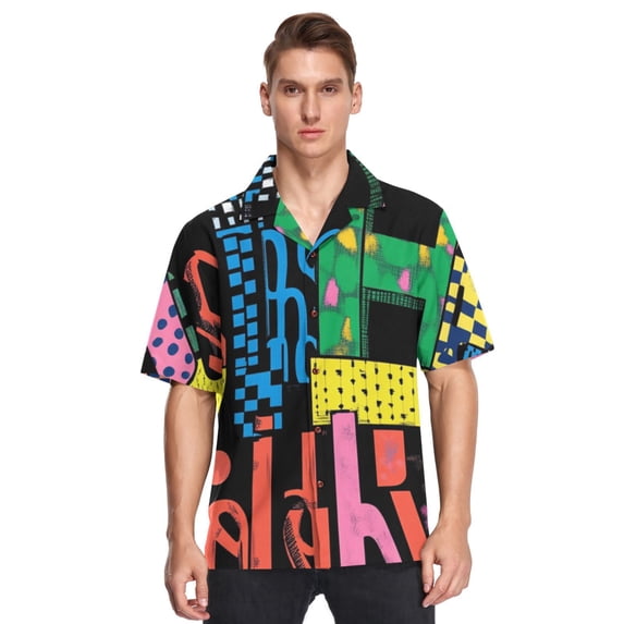 Ckdifva Letters Colorful Mens Button Down Short Sleeve Shirt Casual Shirts Beach Hawaiian Shirts