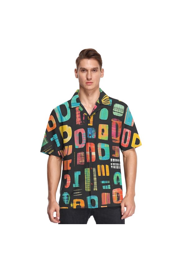 Letters Words Mens Button Down Short Sleeve Shirt Casual Shirts Beach Hawaiian Shirts