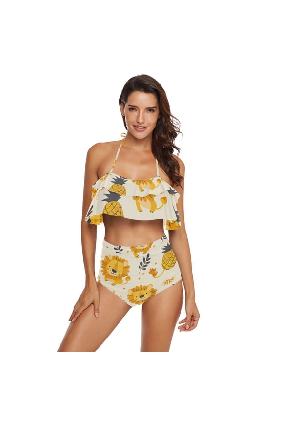 Lions Pineapples Womens High Waisted Bikini Set Two Piece Swimsuit Bathing Suits