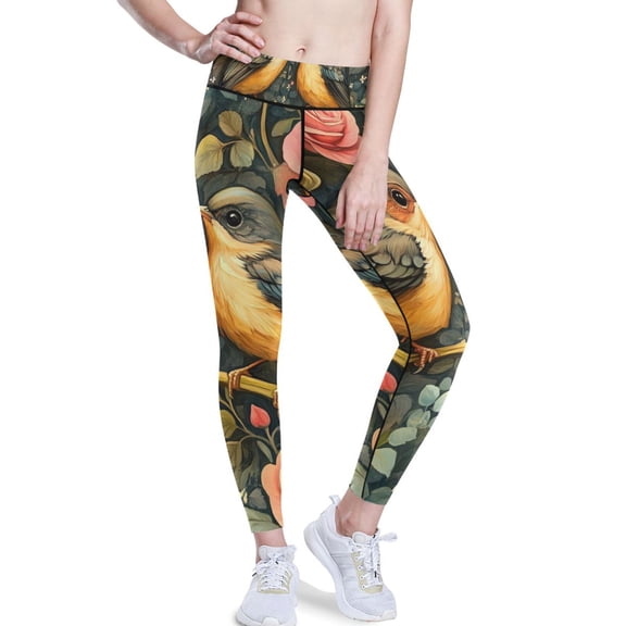 Ckdifva Love Birds Flowers Yoga Pants with Pockets for Women Workout Athletic Yoga Leggings