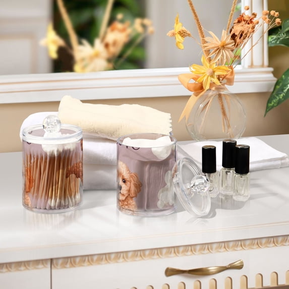 Ckdifva Lovely Puppy Dogs Storage Jar with Lid Acrylic Organization Storage Containers Set of 2