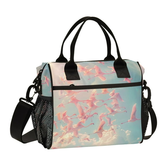 Ckdifva Many Fly Flamingos Cooler Bag Cooler Cooling Tote Lunch Bag Lunch Box Front Pocket with Shoulder Strap